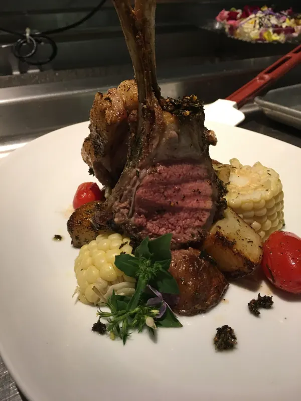Lamb chops with roasted corn